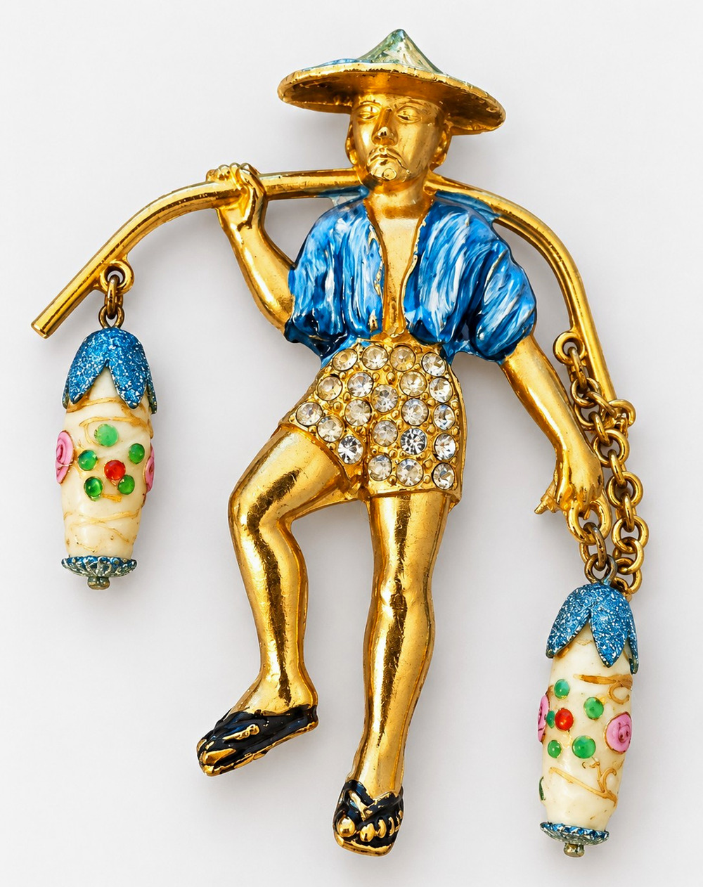 Vintage 1941 Rice-Weiner Louis C Mark Chinese Water Carrier Brooch Glass Beads